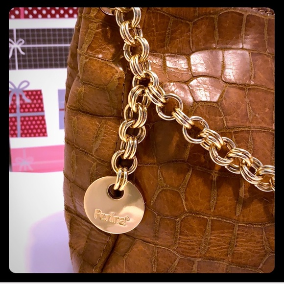 Perlina Croc Embossed Brown Leather Shoulder Bag - Picture 16 of 16